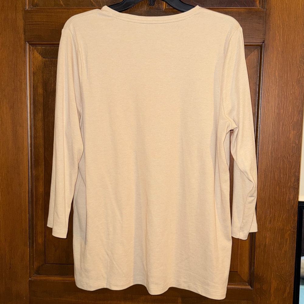 Kim Rogers Perfectly Soft size L 3/4 Sleeve Cat Graphic Top NWOT Beige crew-neck - Picture 5 of 16